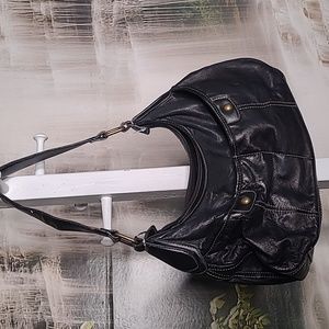 Genuine leather black purse with gold embellishments